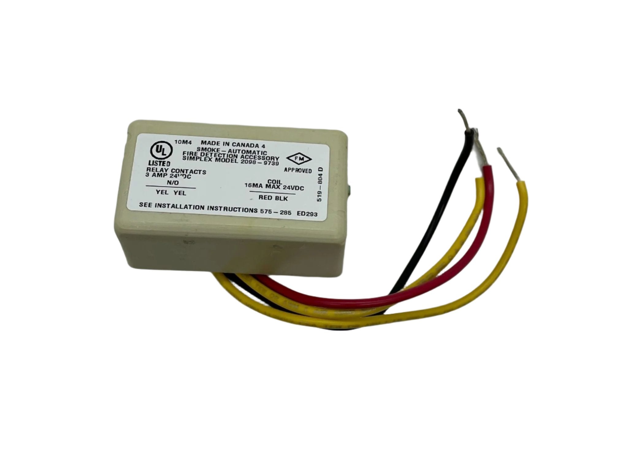 Simplex 2098-9739 conventional photo smoke detector with end-of-line relay, mounted on a ceiling for fire safety detection.