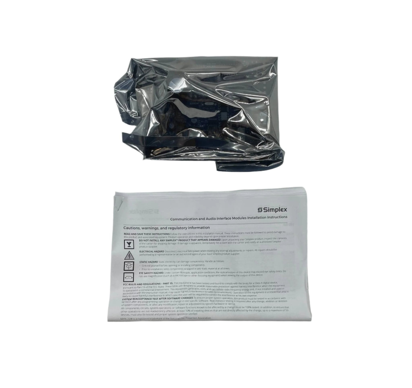 Simplex 4100-0620 4100ES Panel Module, interface board with transponder card, used in security alarm systems.