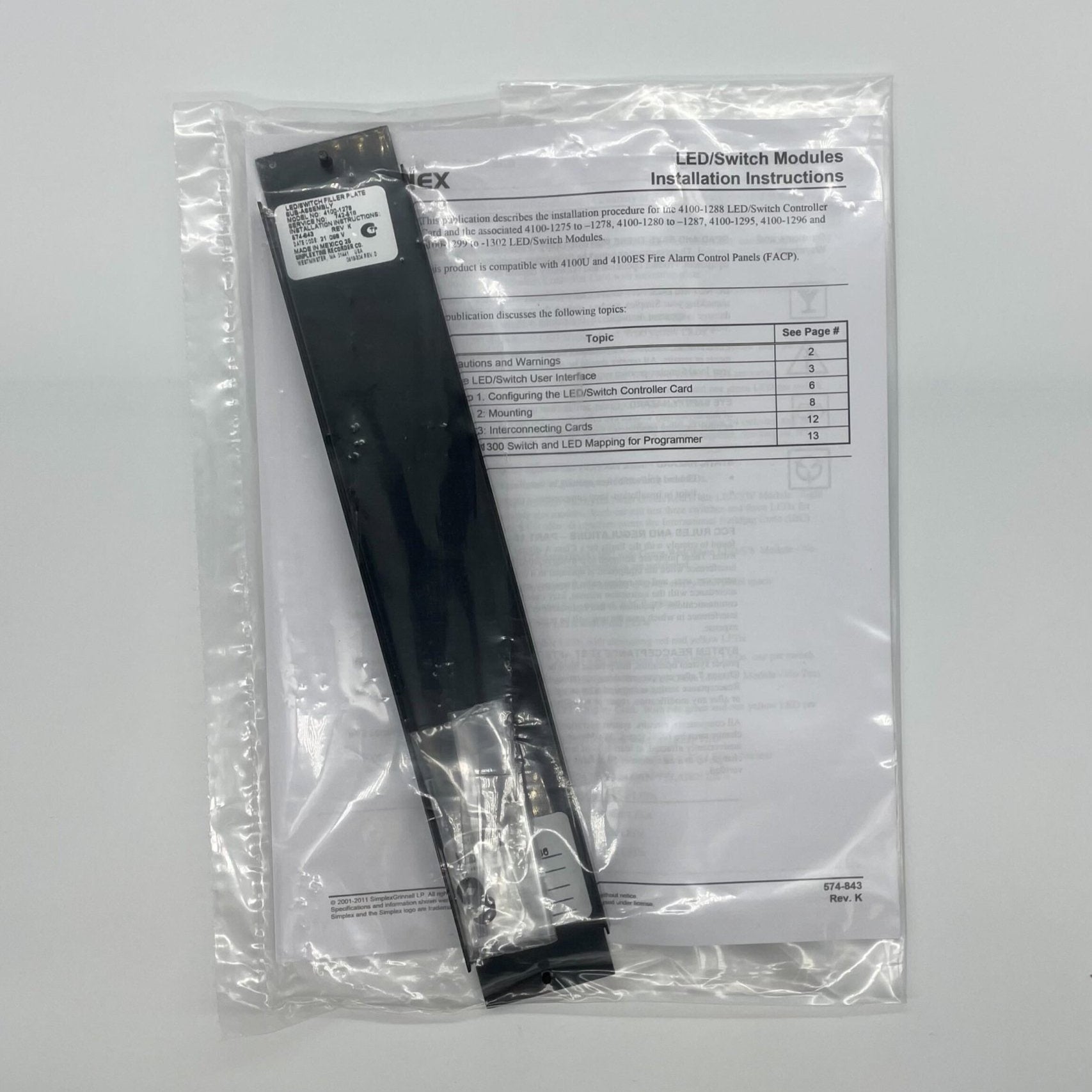Simplex 4100-1279 4100ES Panel Module interface board with blank display, used for security system panels by Simplex.