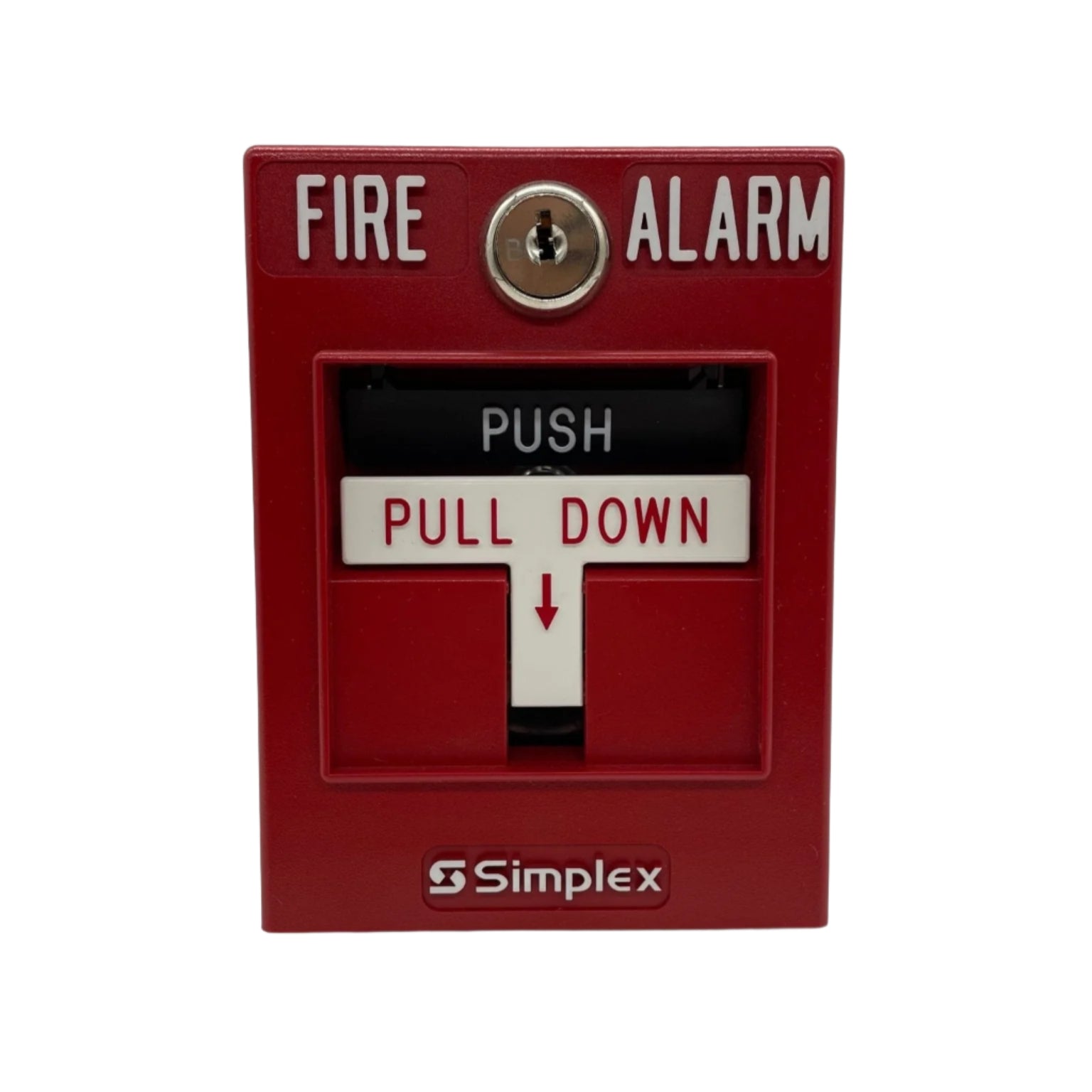 Simplex 2099-9759 pull station with dual-action lever, used for emergency fire alarm activation in commercial buildings.