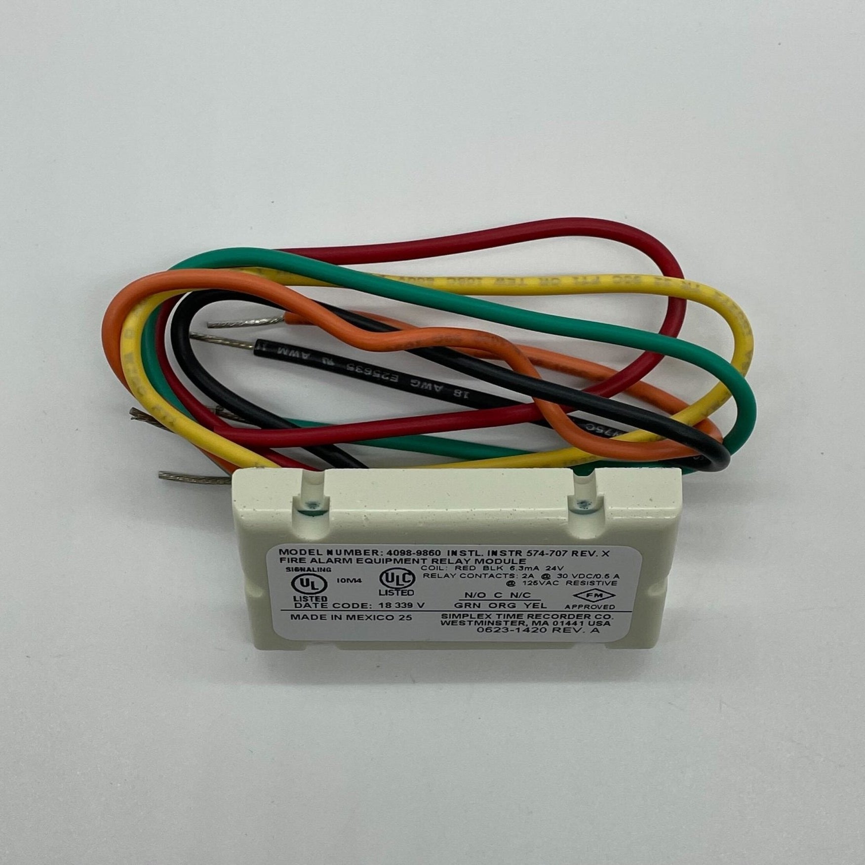Simplex 4098-9860 TrueAlarm relay module for analog addressable fire alarm systems, supervised relay device by Simplex