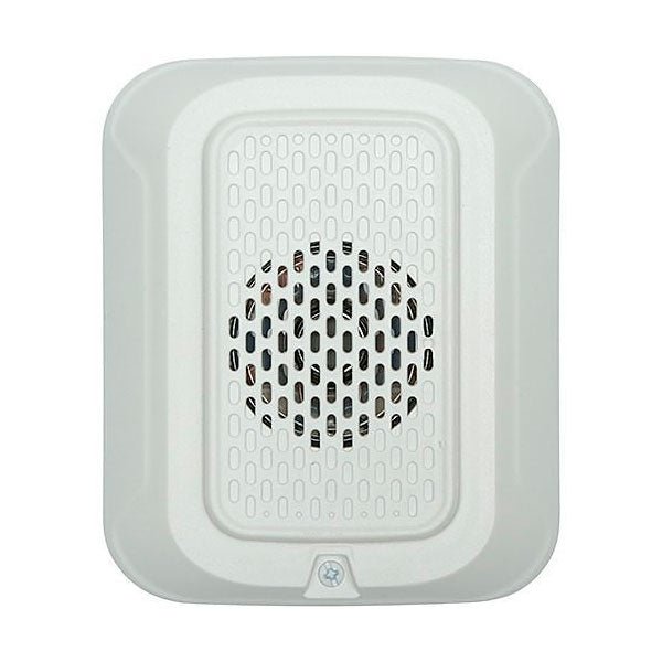 White System Sensor HWL-LF L-Series Wall Horn low-frequency sounder for audible alerts, mounted on a wall.