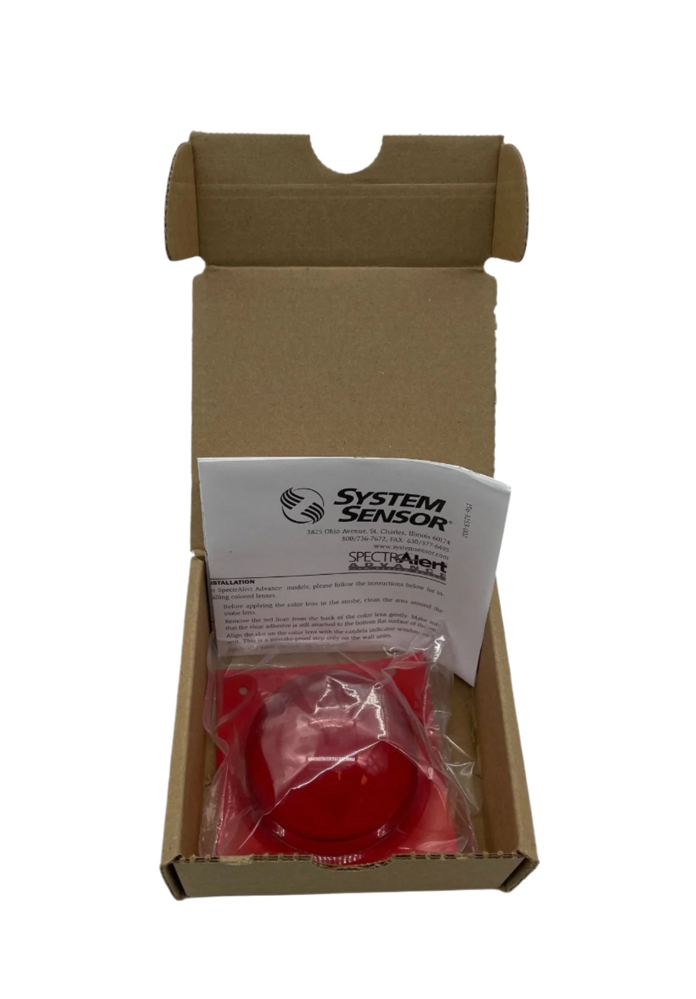 Red lens cover for System Sensor L-Series ceiling strobe, replacement part with clear, durable plastic lens.